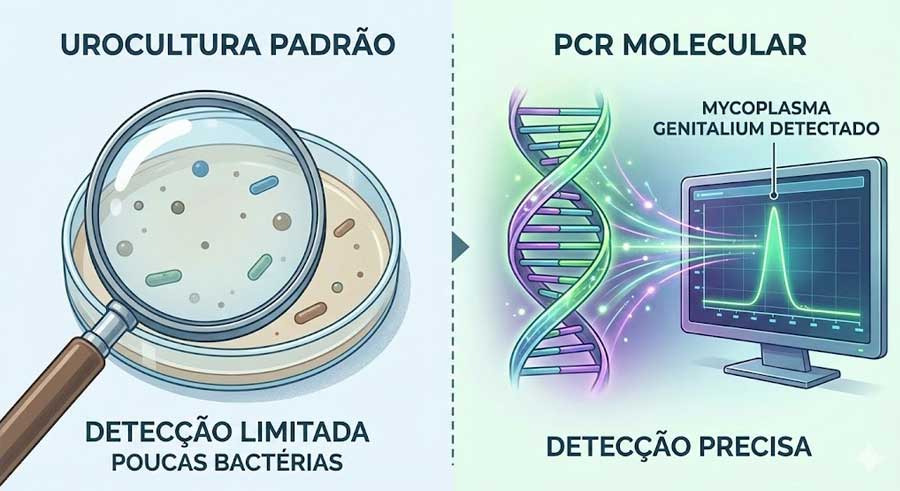 Comparação entre urocultura tradicional e teste molecular PCR para detecção de bactérias ocultas como Mycoplasma genitalium na uretrite.