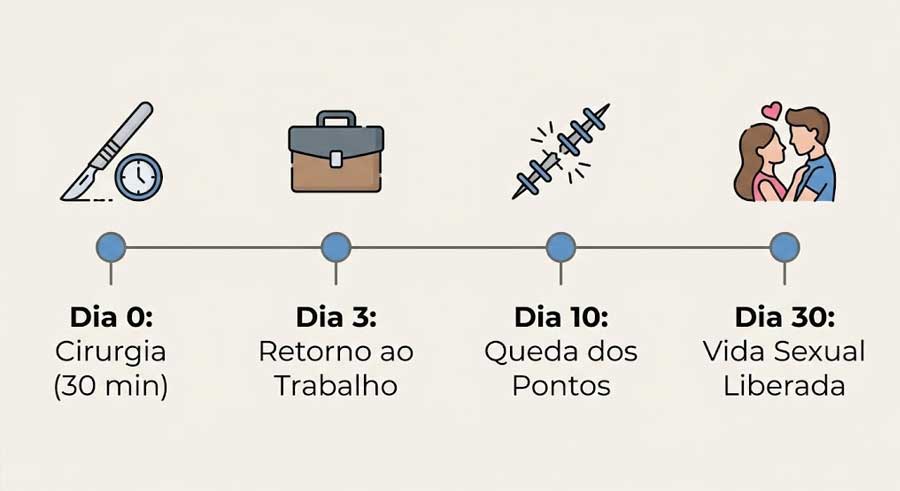 Infográfico linha do tempo recuperação cirurgia de freio curto frenuloplastia tempo de repouso