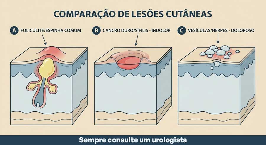 ilustração médica vetorial de lesões cutâneas no pênis